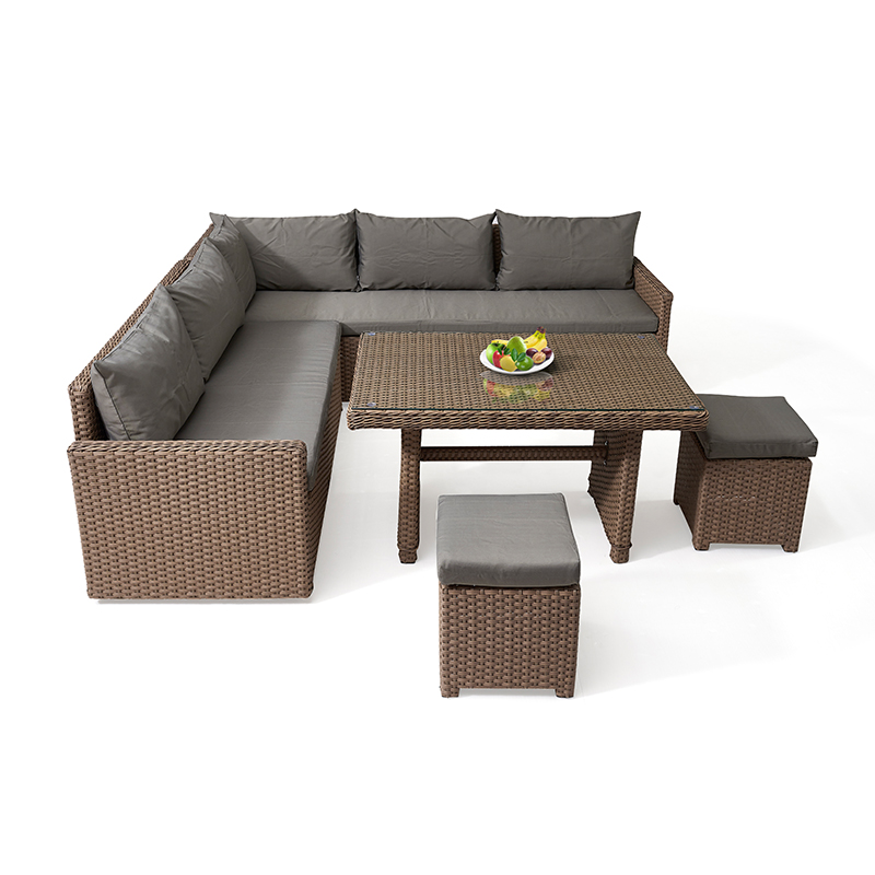 Juego de caña de bistró para jardín para todo clima, muebles de ratán grandes para exteriores de metal, sofá de mimbre para Patio