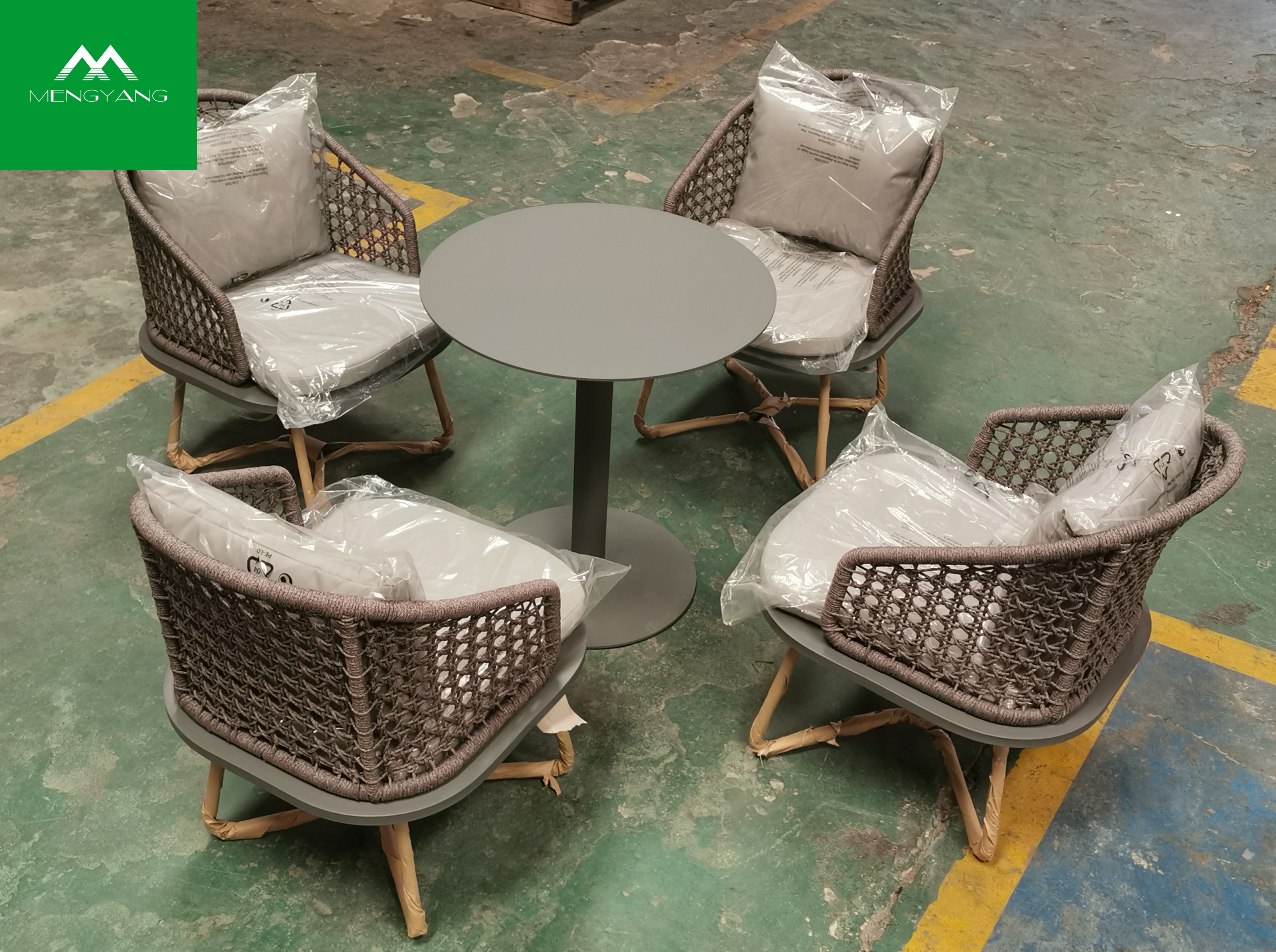 Mesa de silla al aire libre para reunión de café, barra de cuerda, muebles, venta caliente